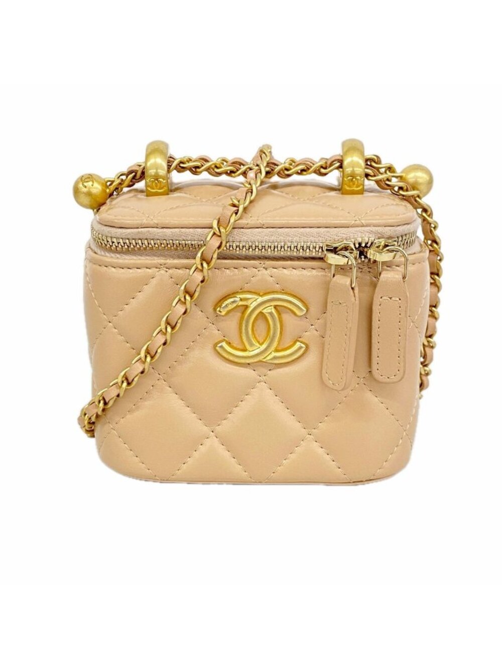 Chanel Vanity Bag Quilted Lambskin Pink Beige Gold